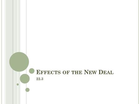 E FFECTS OF THE N EW D EAL 22.3. O BJECTIVES Describe how the New Deal affected different groups in American society. Analyze how the New Deal changed.