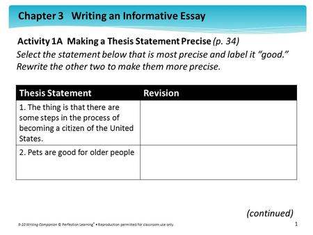 Activity 1A Making a Thesis Statement Precise (p. 34)