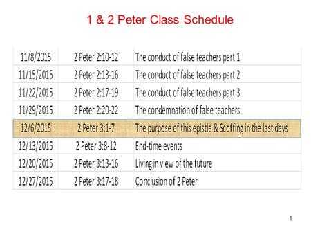 1 1 & 2 Peter Class Schedule. 2 1 This is now, beloved, the second letter I am writing to you in which I am stirring up your sincere mind by way of reminder,