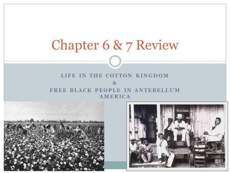 LIFE IN THE COTTON KINGDOM & FREE BLACK PEOPLE IN ANTEBELLUM AMERICA Chapter 6 & 7 Review.