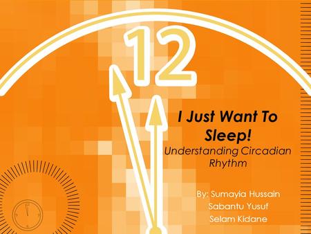 I Just Want To Sleep! Understanding Circadian Rhythm By: Sumayia Hussain Sabantu Yusuf Selam Kidane.