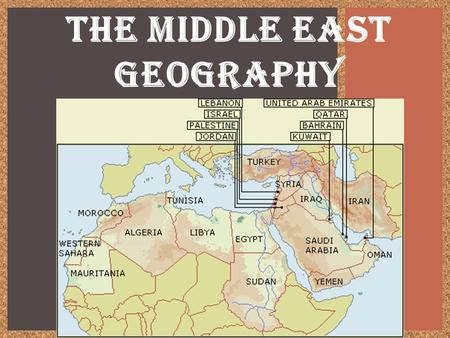 THE MIDDLE EAST GEOGRAPHY. GPS STANDARDS The student will locate selected features in Southwestern Asia (Middle East). a)Locate on a world and regional.