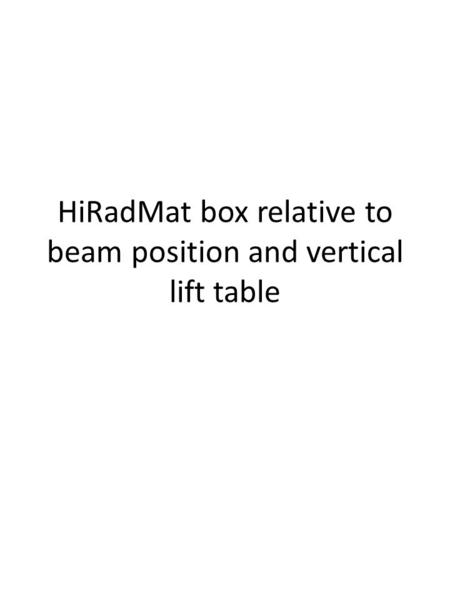 HiRadMat box relative to beam position and vertical lift table.