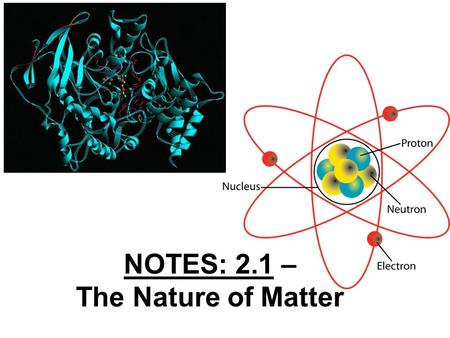 NOTES: 2.1 – The Nature of Matter. Key Questions: Identify the three subatomic particles found in atoms. Explain how all of the isotopes of an element.