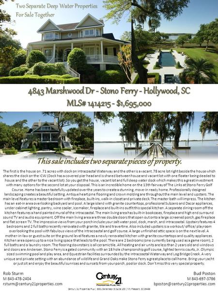 Two Separate Deep Water Properties For Sale Together The first is the house on.71 acres with dock on Intracoastal Waterway and the other is a vacant.78.