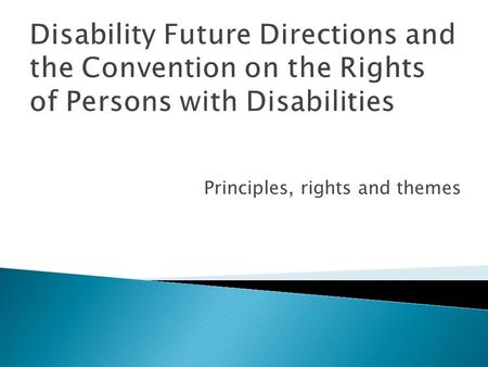 Disability Future Directions and the Convention on the Rights of Persons with Disabilities Principles, rights and themes.