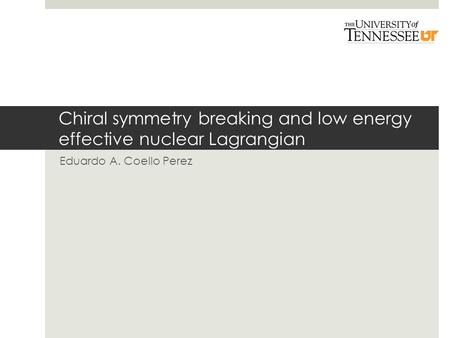 Chiral symmetry breaking and low energy effective nuclear Lagrangian Eduardo A. Coello Perez.