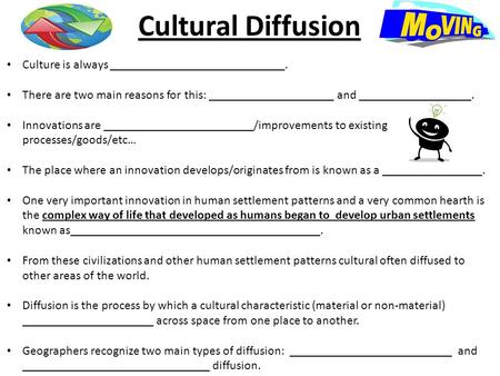 Cultural Diffusion Culture is always ____________________________. There are two main reasons for this: ____________________ and __________________. Innovations.