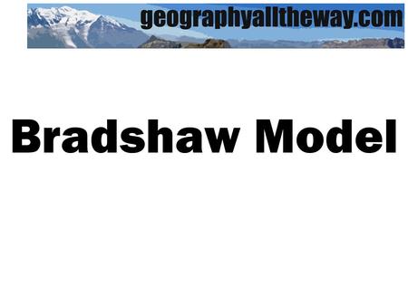 Bradshaw Model. Upstream Downstream Discharge Occupied channel width Channel depth Average velocity Load quantity Load particle size Channel bed roughness.