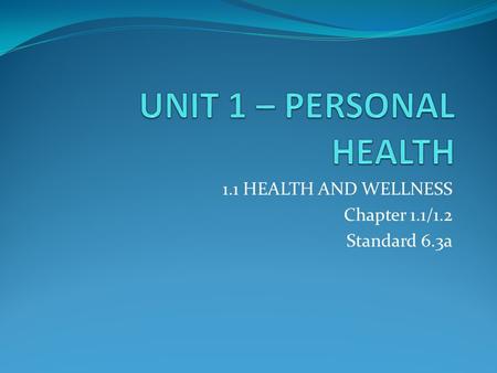 1.1 HEALTH AND WELLNESS Chapter 1.1/1.2 Standard 6.3a.