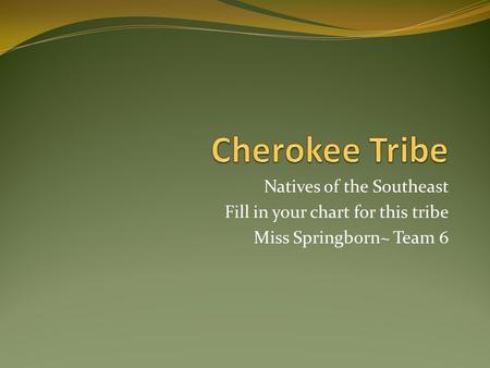 Natives of the Southeast Fill in your chart for this tribe Miss Springborn~ Team 6.