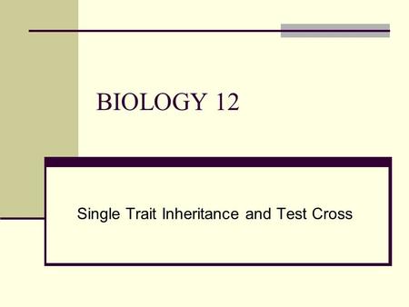 BIOLOGY 12 Single Trait Inheritance and Test Cross.