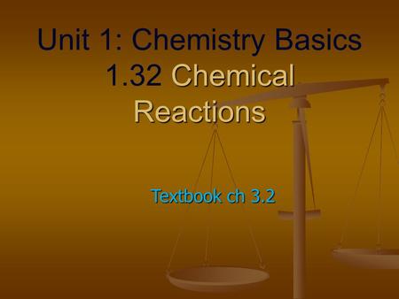 Chemical Reactions Unit 1: Chemistry Basics 1.32 Chemical Reactions Textbook ch 3.2.