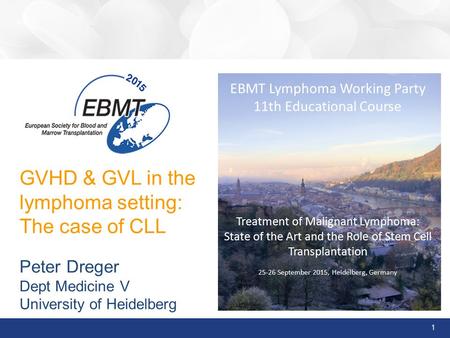 1 EBMT Lymphoma Working Party 11th Educational Course Treatment of Malignant Lymphoma: State of the Art and the Role of Stem Cell Transplantation 25-26.