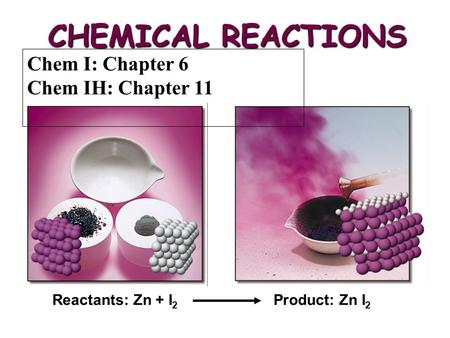 CHEMICAL REACTIONS Chem I: Chapter 6 Chem IH: Chapter 11