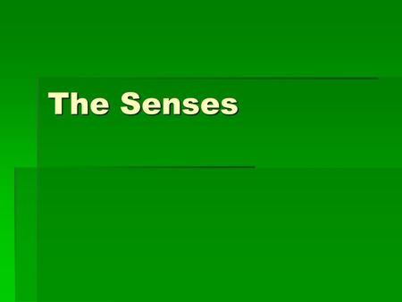 The Senses. Name the 5 Senses?  Touch  Sight  Taste  Smell  Hearing  Each sense has receptor cells, these maybe neuron endings or specialised cells.