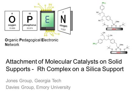 Organic Pedagogical Electronic Network Attachment of Molecular Catalysts on Solid Supports - Rh Complex on a Silica Support Jones Group, Georgia Tech Davies.