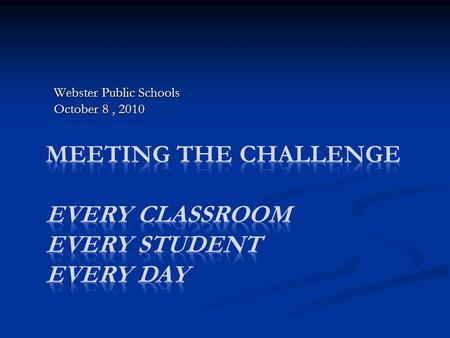 Webster Public Schools October 8, 2010. Goal for 2010-2011 AYP in every subject, at every grade level, and for every subgroup. We can do this.