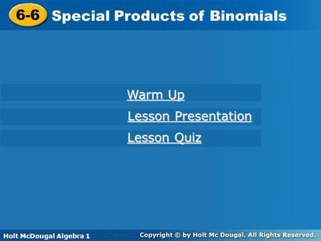 Special Products of Binomials