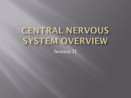 Session 31.  Recognize the major divisions of the nervous system  Describe how the CNS controls sensation, musculature, and other body systems  Describe.