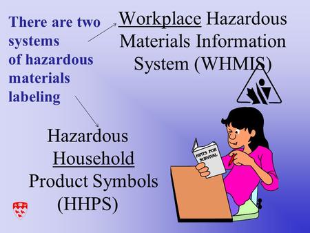 Workplace Hazardous Materials Information System (WHMIS) Hazardous Household Product Symbols (HHPS) There are two systems of hazardous materials labeling.
