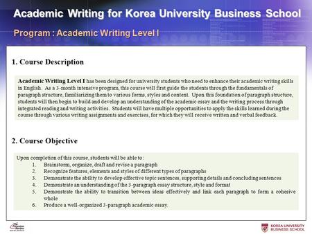 Academic Writing for Korea University Business School