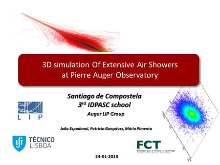 1 João Espadanal, Patricia Gonçalves, Mário Pimenta 24-01-2013 Santiago de Compostela 3 rd IDPASC school Auger LIP Group 3D simulation Of Extensive Air.
