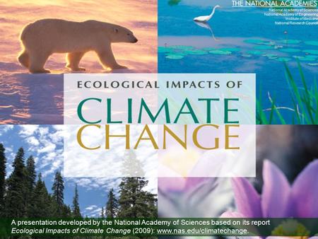A presentation developed by the National Academy of Sciences based on its report Ecological Impacts of Climate Change (2009): www.nas.edu/climatechange.