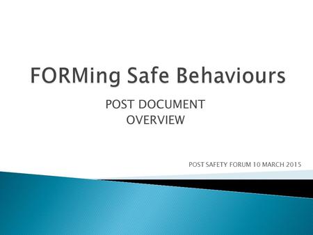 POST DOCUMENT OVERVIEW POST SAFETY FORUM 10 MARCH 2015.