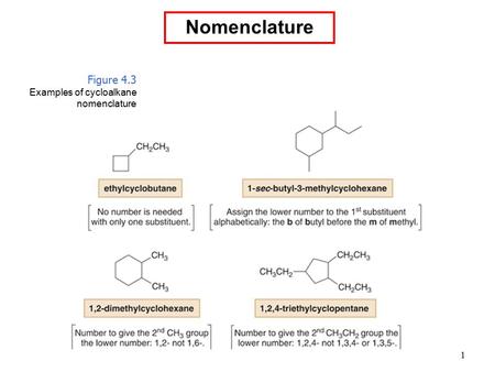 1 Figure 4.3 Examples of cycloalkane nomenclature Nomenclature.