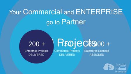 150 +6 000 + 350 Projects 200 + Commercial Projects DELIVERED Salesforce Licenses ASSIGNED Enterprise Projects DELIVERED Your Commercial and ENTERPRISE.