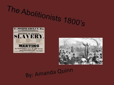 By: Amanda Quinn The Abolitionists 1800’s. The Abolitionist in the United States was a movement and was an effort that try to end slavery and slave trade.