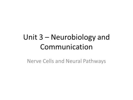 Unit 3 – Neurobiology and Communication Nerve Cells and Neural Pathways.