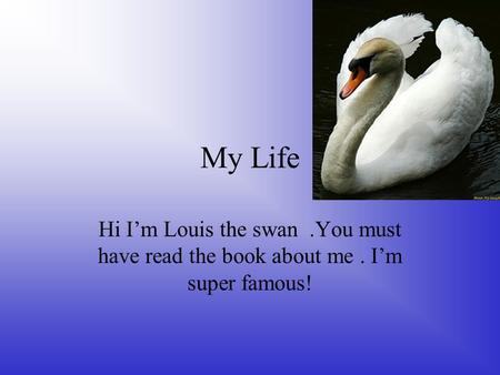 My Life Hi I’m Louis the swan.You must have read the book about me. I’m super famous!