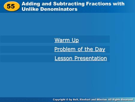 55 Warm Up Problem of the Day Lesson Presentation