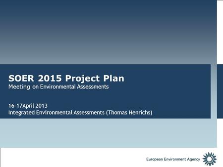 SOER 2015 Project Plan Meeting on Environmental Assessments 16-17April 2013 Integrated Environmental Assessments (Thomas Henrichs)