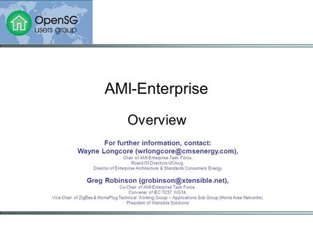 Overview AMI-Enterprise For further information, contact: Wayne Longcore Chair of AMI-Enterprise Task Force, Board Of Directors.