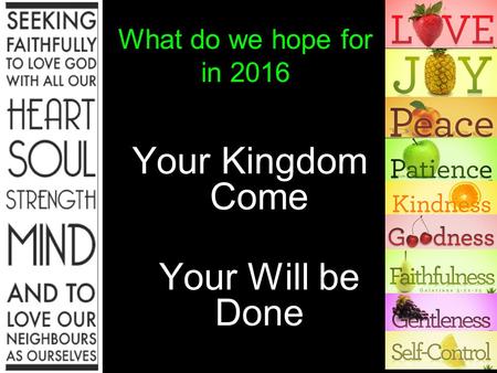 What do we hope for in 2016 Your Kingdom Come Your Will be Done.