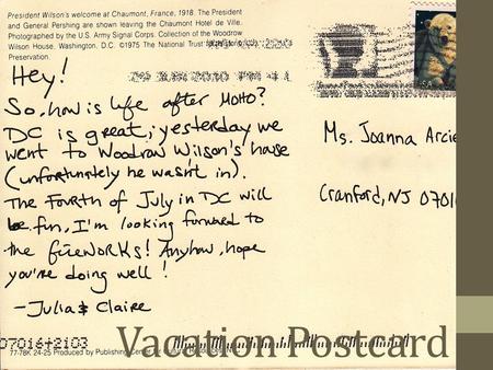Vacation Postcard. Relative Location Location of a place compared to another place.