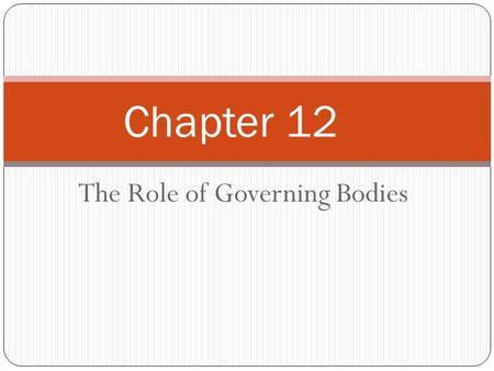 The Role of Governing Bodies Chapter 12. Who Governs Sport Amateur sport is regulated and controlled by a broad spectrum of organizations that include.