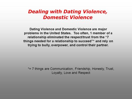 Dealing with Dating Violence, Domestic Violence