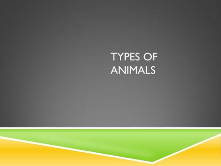 TYPES OF ANIMALS.  There are two types of animals:  Invertebrates  Vertebrates.
