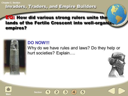 Invaders, Traders, and Empire Builders EQ: How did various strong rulers unite the lands lands of the Fertile Crescent into well-organized empires? DO.