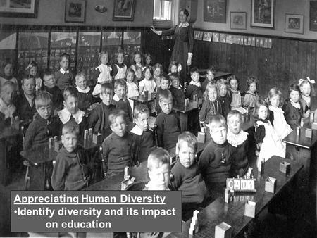 Appreciating Human Diversity Identify diversity and its impact on education.