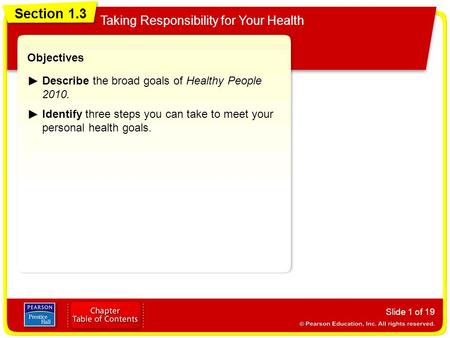 Section 1.3 Taking Responsibility for Your Health Objectives