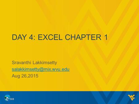 DAY 4: EXCEL CHAPTER 1 Sravanthi Lakkimsetty Aug 26,2015.