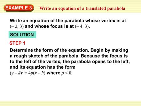 EXAMPLE 3 Write an equation of a translated parabola