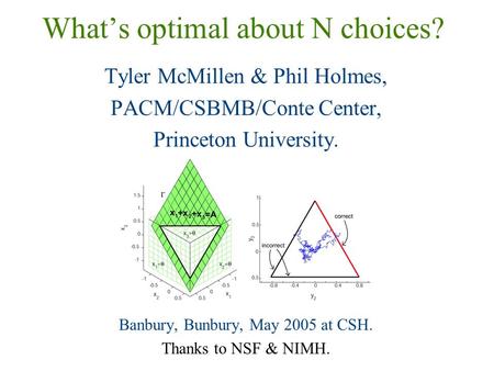 What’s optimal about N choices? Tyler McMillen & Phil Holmes, PACM/CSBMB/Conte Center, Princeton University. Banbury, Bunbury, May 2005 at CSH. Thanks.