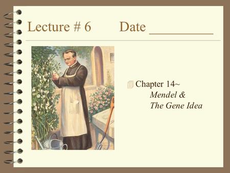 Lecture # 6Date _________ 4 Chapter 14~ Mendel & The Gene Idea.