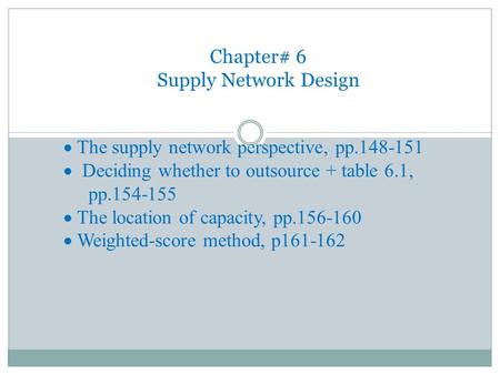 Chapter# 6 Supply Network Design · The supply network perspective, pp
